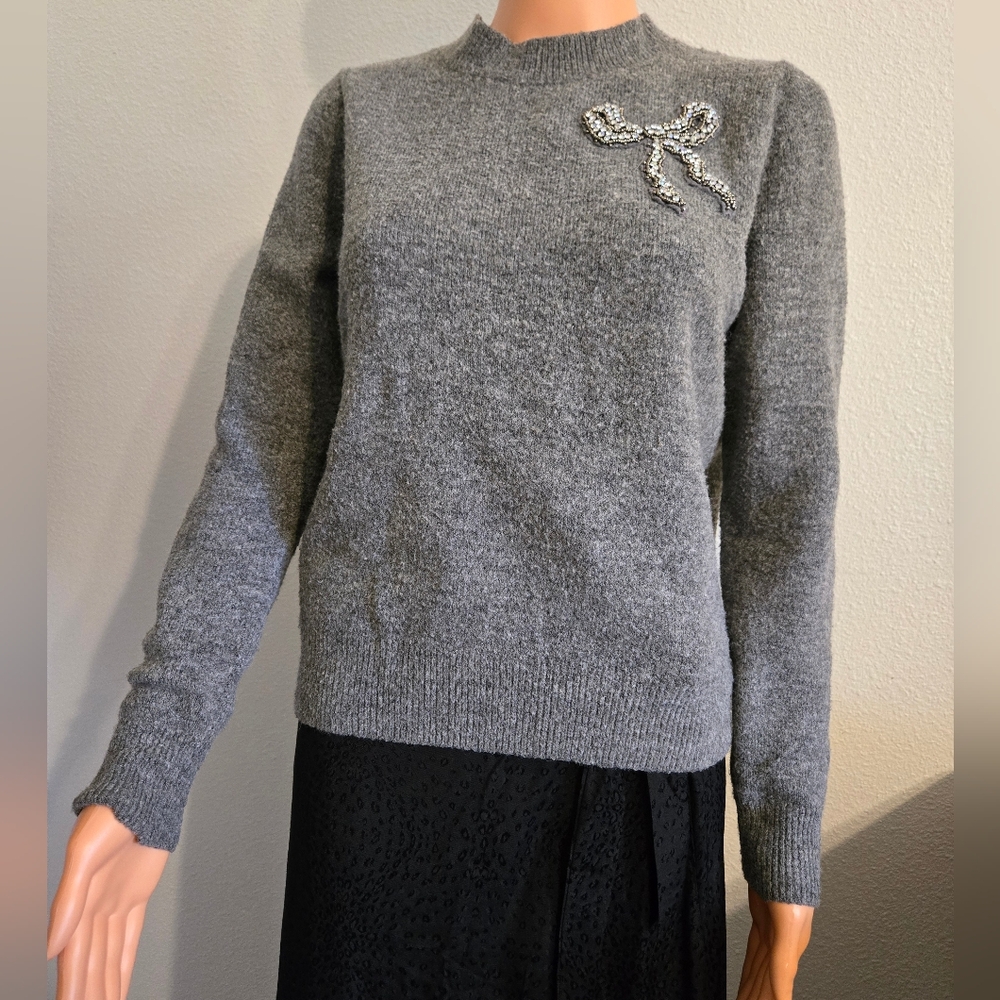 H&M Gray Sweater with Bow Accent